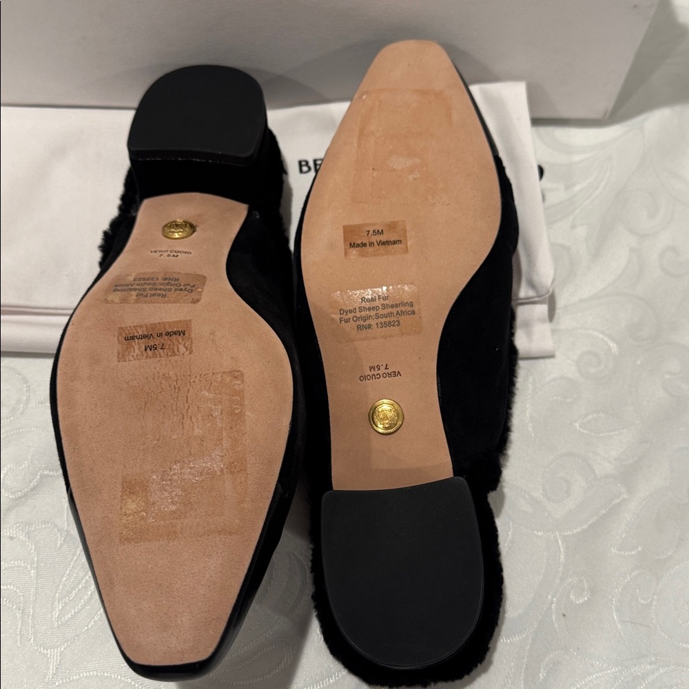 Veronica Beard Black Shearling-Trim Leather Cap-Toe Mules - Picture 10 of 15